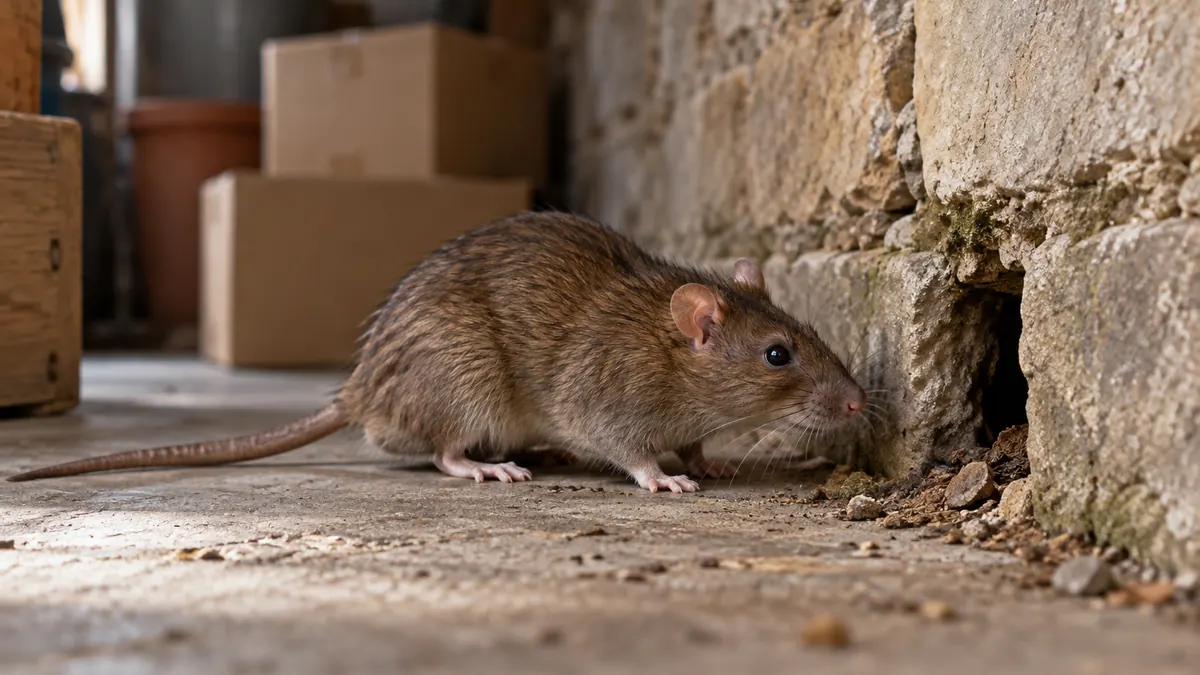Illustration : rat près d’une ouverture dans un mur
